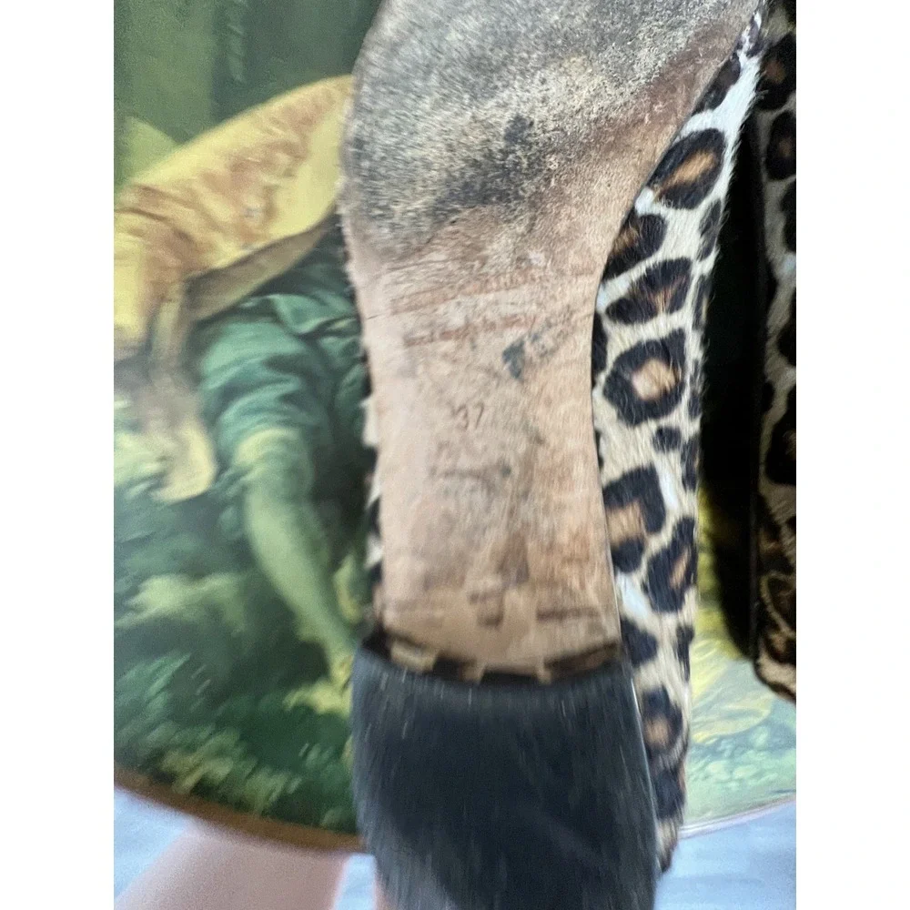 Manolo Blahnik Leopard Print Calf Hair Pointed Toe Slip On Ballet Flats EU 37